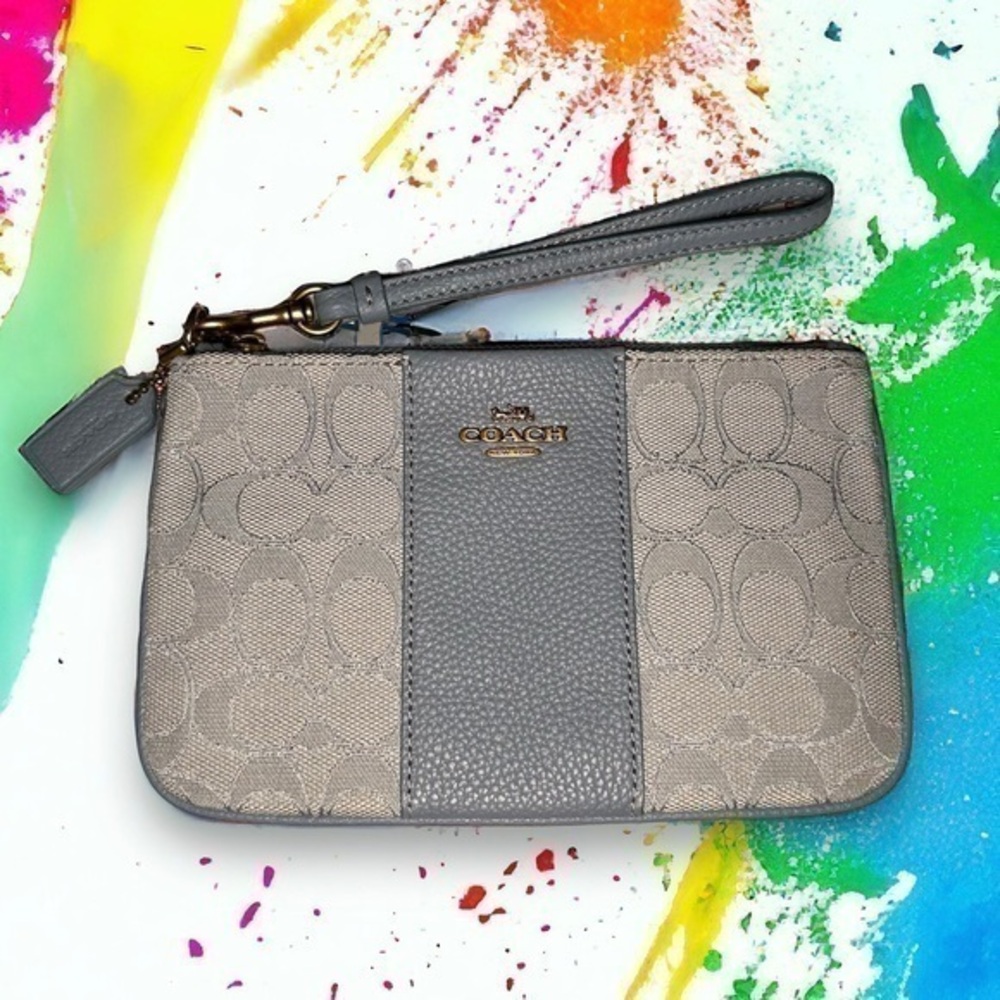 Coach Signature Light Blue Azure Jacquard Wallet - “Simone”